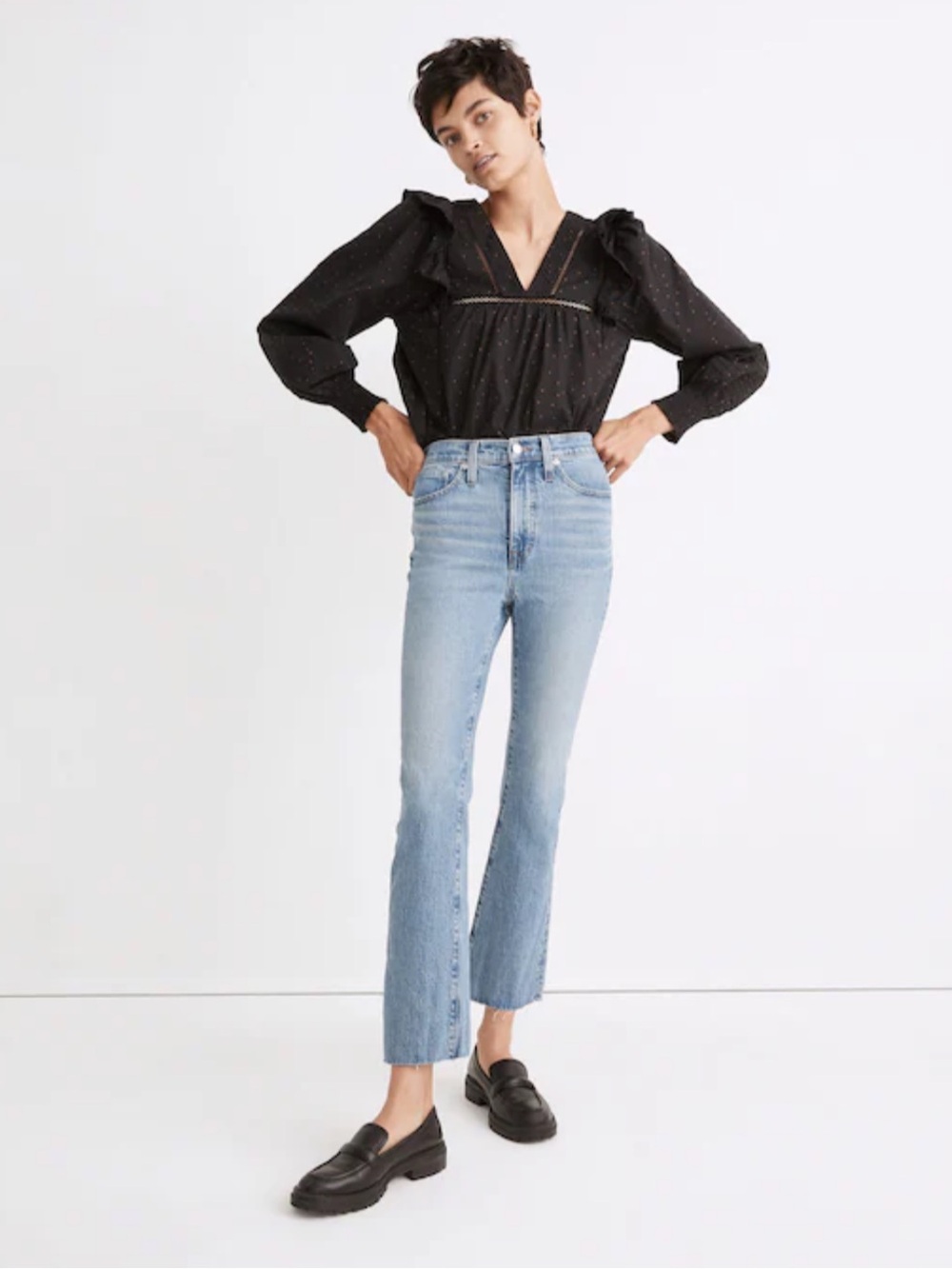 Madewell Cali Demi-Boot Crop Jeans Enmore Wash Raw Hem Stretch